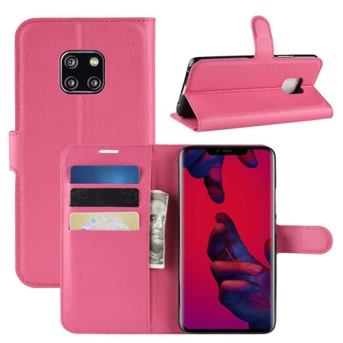 [CS] Étui Mate 20 Pro de Huawei, étui folio en cuir magnétique à rabat avec fente pour carte, rose vif