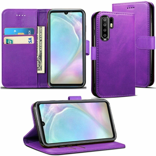 [CS] Étui pour P30 Pro de Huawei, étui folio en cuir magnétique à rabat avec fente pour carte, violet