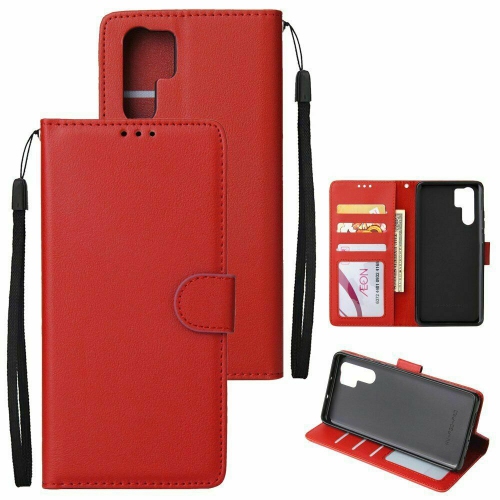 [CS] Étui pour P30 Pro de Huawei, étui folio en cuir magnétique à rabat avec fente pour carte, rouge