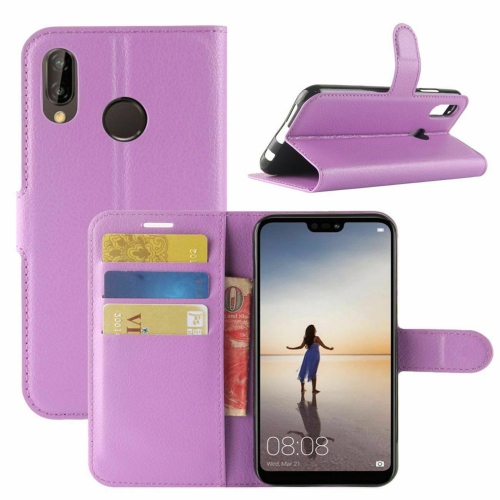 [CS] Étui pour P20 Lite de Huawei, étui folio en cuir magnétique à rabat avec fente pour carte, violet