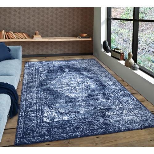A2Z Rug Vintage Traditional Santorini Collection Navy Blue 60X230 cm- 1'12"X7'7" Ft Area Rugs