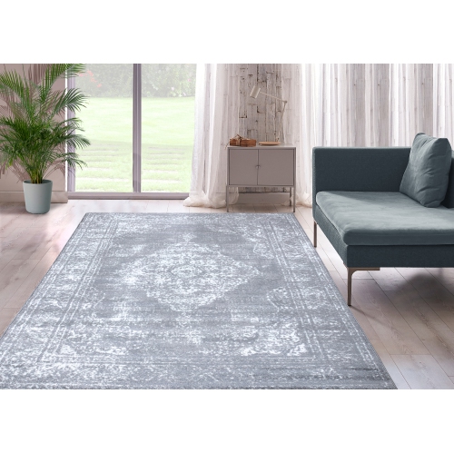 A2Z Rug Vintage Traditional Santorini Collection Grey 120X170 cm - 3'11"X5'7" Ft Area Rugs