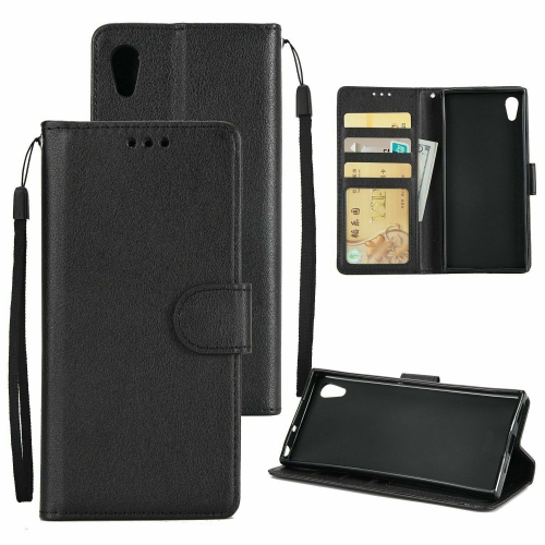 [CS] Sony XA1 Case, Magnetic Leather Folio Wallet Flip Case Cover with Card Slot, Black