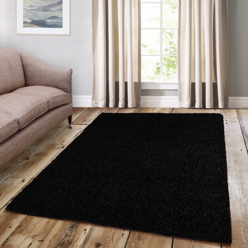 A2z Rug Black Shaggy Warm Rug Cozy Soft Fluffy Modern Plain Carpet