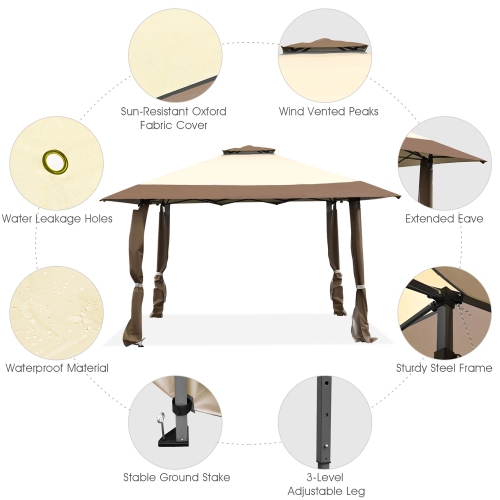 Costway 13'x13' Folding Gazebo Canopy Shelter Awning Tent Patio Garden Companion