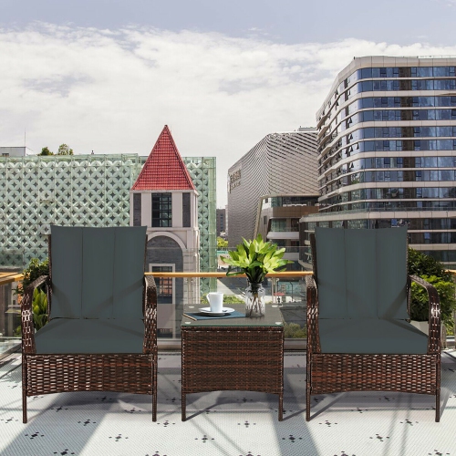 Costway 3pcs Patio Rattan Wicker Furniture Set Rocking Chair Coffee Table