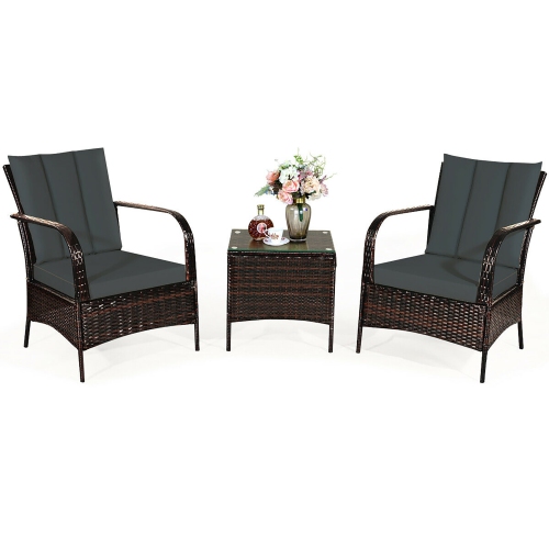 Costway 3pcs Patio Rattan Wicker Furniture Set Rocking Chair Coffee Table