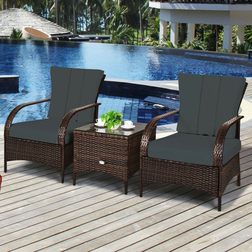 Costway 3pcs Patio Rattan Wicker Furniture Set Rocking Chair Coffee Table