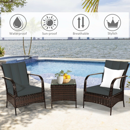 Costway 3pcs Patio Rattan Wicker Furniture Set Rocking Chair Coffee Table