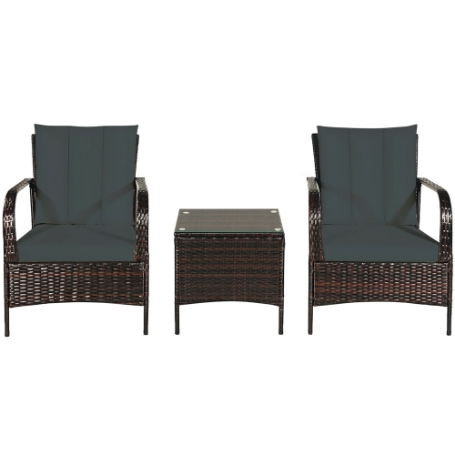 Costway 3pcs Patio Rattan Wicker Furniture Set Rocking Chair Coffee Table