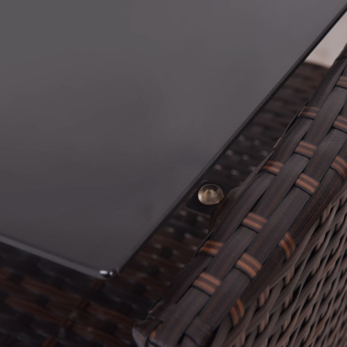 Costway 4PCS Patio Outdoor Garden Rattan Furniture Set Table Shelf Sofa with Black Cushion