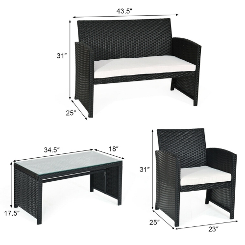 Costway Modern 4-Piece Patio Garden Conversation Set Rattan Cushioned Sofa Table Furniture Black