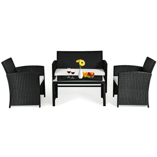 Costway Modern 4-Piece Patio Garden Conversation Set Rattan Cushioned Sofa Table Furniture Black