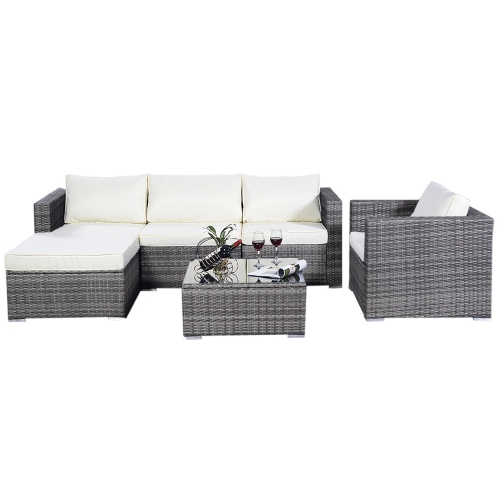 Costway 6pcs Patio Rattan Sofa Furniture Set Couch interchangeable 2 sets of cushion