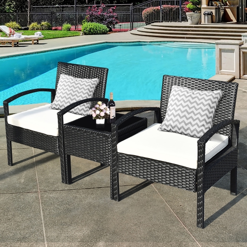 Costway Modern 3-Piece Garden Backyard Patio Chat Set Rattan Table&Chairs Furniture set with Cushioned Seat