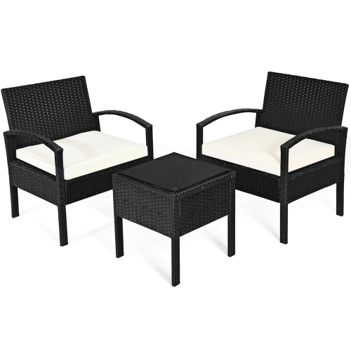 Costway Modern 3-Piece Garden Backyard Patio Chat Set Rattan Table&Chairs Furniture set with Cushioned Seat