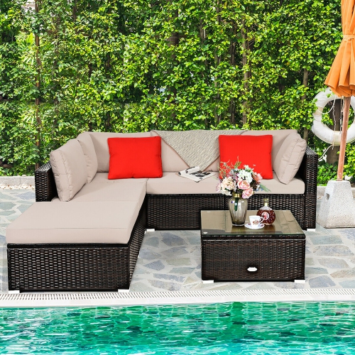 Costway Modern 4-Piece Outdoor Patio Sectional Conversation Set Rattan Wicker Loveseat Furniture with Cushions