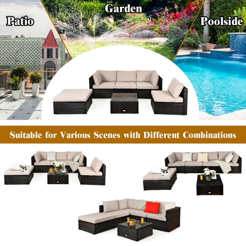 Costway Modern 4-Piece Outdoor Patio Sectional Conversation Set Rattan Wicker Loveseat Furniture with Cushions