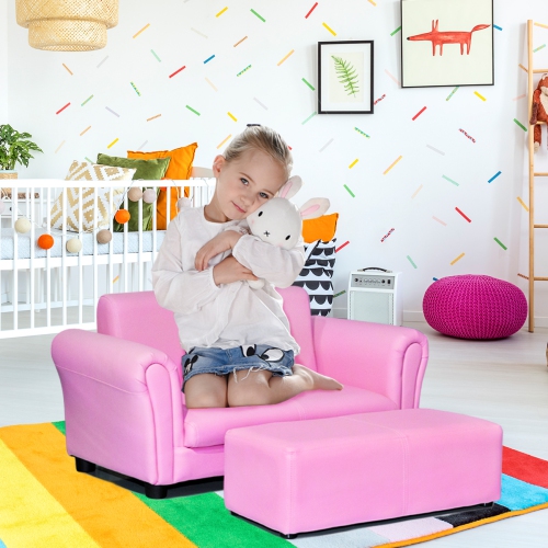 Costway Pink Kids Sofa Armrest Chair Couch Lounge Children Birthday Gift w/ Ottoman