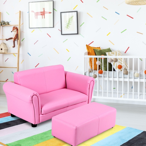 Costway Pink Kids Sofa Armrest Chair Couch Lounge Children Birthday Gift w/ Ottoman