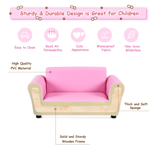 Costway Pink Kids Sofa Armrest Chair Couch Lounge Children Birthday Gift w/ Ottoman