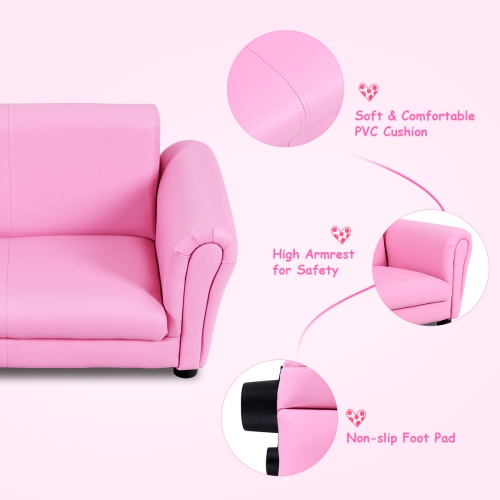 Costway Pink Kids Sofa Armrest Chair Couch Lounge Children Birthday Gift w/ Ottoman