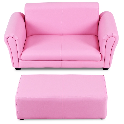 Costway Pink Kids Sofa Armrest Chair Couch Lounge Children Birthday Gift w/ Ottoman