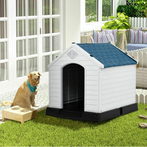Gymax Plastic Dog House Medium-Sized Pet Puppy Shelter Waterproof Ventilate Blue