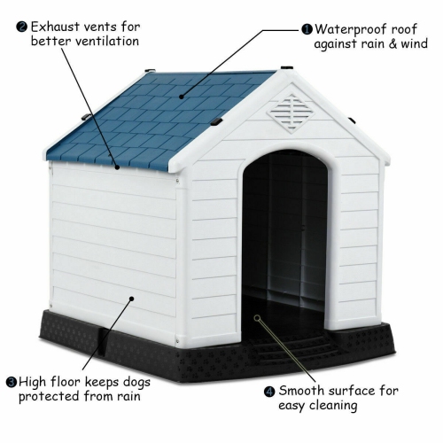 Gymax Plastic Dog House Medium-Sized Pet Puppy Shelter Waterproof Ventilate Blue