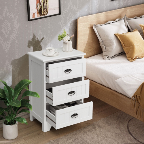 Gymax 2 PCS 3 Drawers Nightstand End Table Bedroom Storage Wood Side Bedside White
