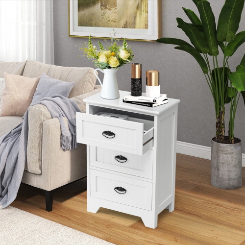 Gymax 2 PCS 3 Drawers Nightstand End Table Bedroom Storage Wood Side Bedside White