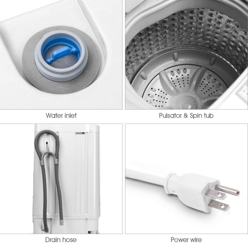 Costway Portable Compact Washing Machine 1.34 Cu.ft Spin Washer Drain Pump 8 Water Level