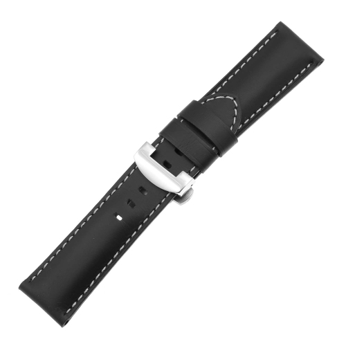 DASSARI Smooth Leather Watch Strap Polished Silver Deployant Clasp