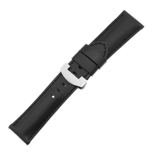 DASSARI Smooth Leather Men's Watch Strap Matte Silver Deployant Clasp for Panerai -Extra Long- Black - 24mm