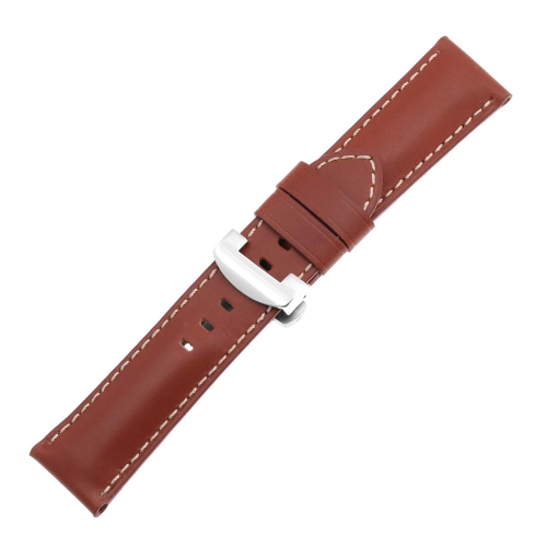 DASSARI Smooth Leather Men's Watch Band Strap with Polished Silver Deployant Deployment Clasp for Panerai - Rust - 22mm