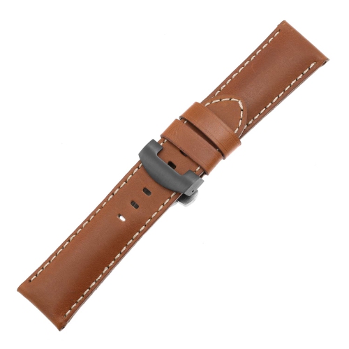 DASSARI Smooth Leather Men's Watch Band Strap with Black Deployant Deployment Clasp for Panerai - Tan - 22mm