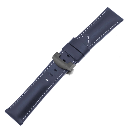 DASSARI Smooth Leather Men's Watch Band Strap with Black Deployant Deployment Clasp for Panerai - Navy Blue - 24mm