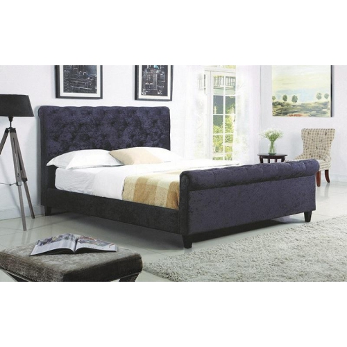 Furnituremattressdirect Platform Sleigh Bed With Velvet Fabric Black In King