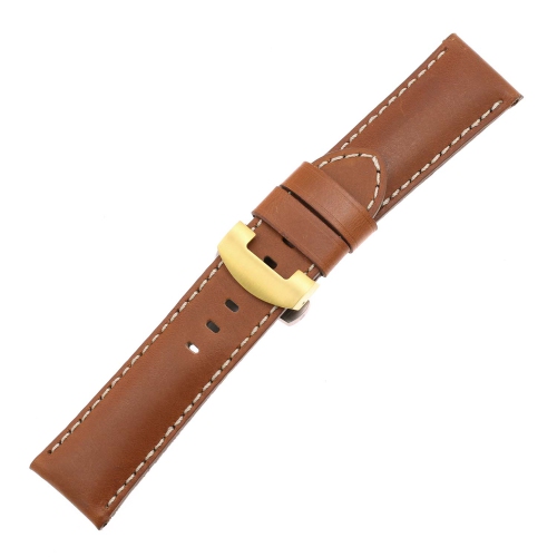 DASSARI Smooth Leather Men's Watch Band Strap with Yellow Gold Deployant Deployment Clasp for Panerai - Tan - 22mm