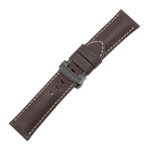 DASSARI Smooth Leather Men's Watch Band Strap with Black Deployant Deployment Clasp for Panerai - Extra Long - Brown - 22mm