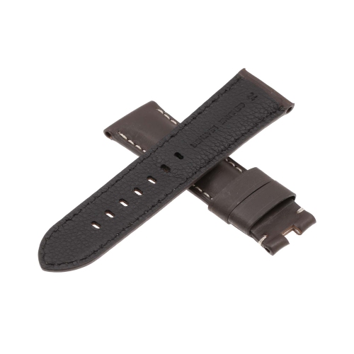 DASSARI Smooth Leather Men's Watch Band Strap with Black Deployant Deployment Clasp for Panerai - Extra Long - Brown - 24mm