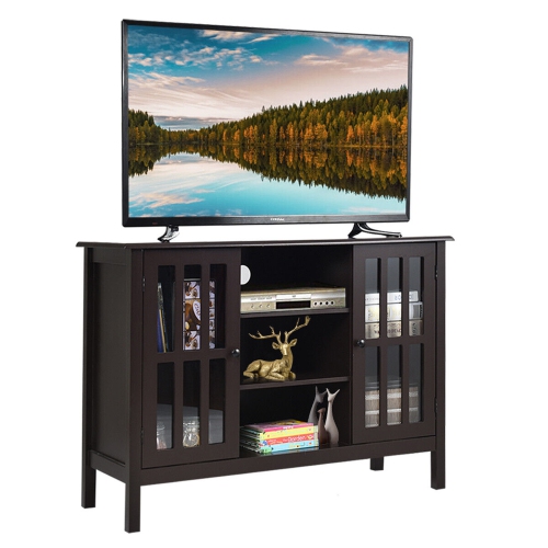 GYMAX  Wood Tv Stand Entertainment Media Center Console for Tv Up to 50" In Brown