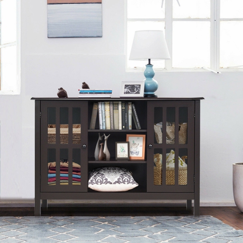 Gymax Wood TV Stand Entertainment Media Center Console for TV up to 50'' Brown