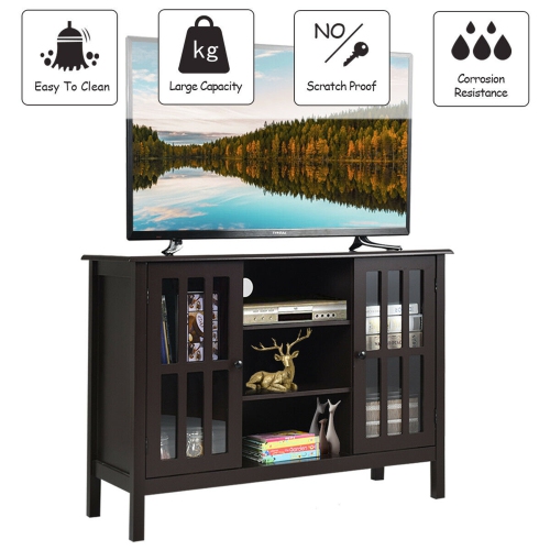 Gymax Wood TV Stand Entertainment Media Center Console for TV up to 50'' Brown