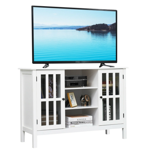 GYMAX  Wood Tv Stand Entertainment Media Center Console for Tv Up to 50" In White