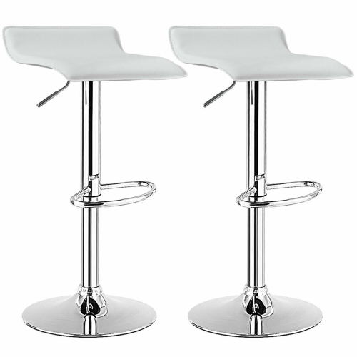 Gymax 2PCS Adjustable Swivel Bar Stools Backless PU Leather White
