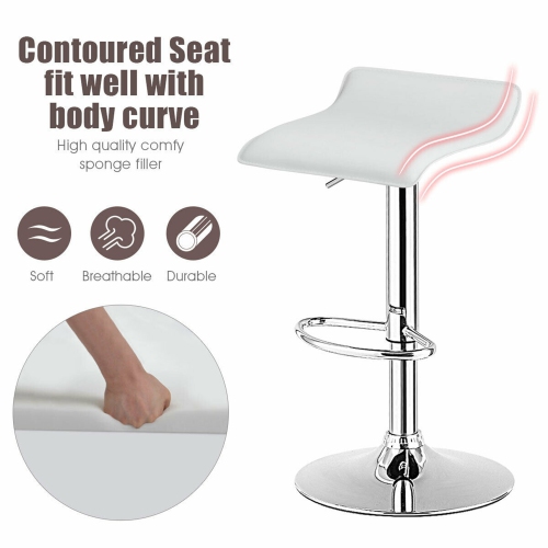 Gymax 2PCS Adjustable Swivel Bar Stools Backless PU Leather White