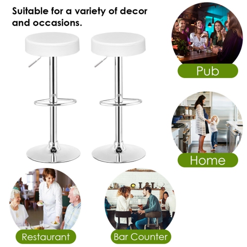 Gymax Set of 2 Adjustable Round Leather Seat Hydraulic Swivel Bar Stool White