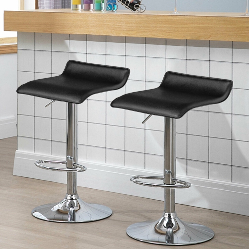 Gymax Set of 2 Swivel Bar Stool PU Leather Adjustable KitchenCounter Bar Chairs Black
