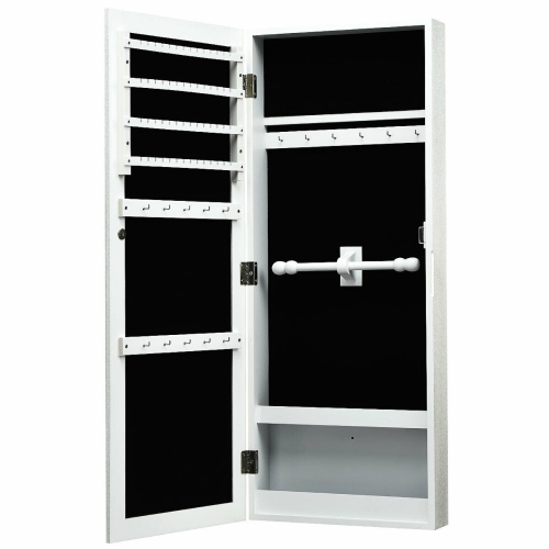 Gymax Jewelry Cabinet Wall Mounted Mirrored Armoire Storage